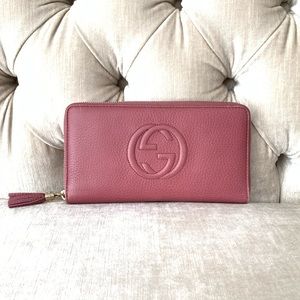 Gucci Pink Soho ZIP Around Wallet Calf Skin